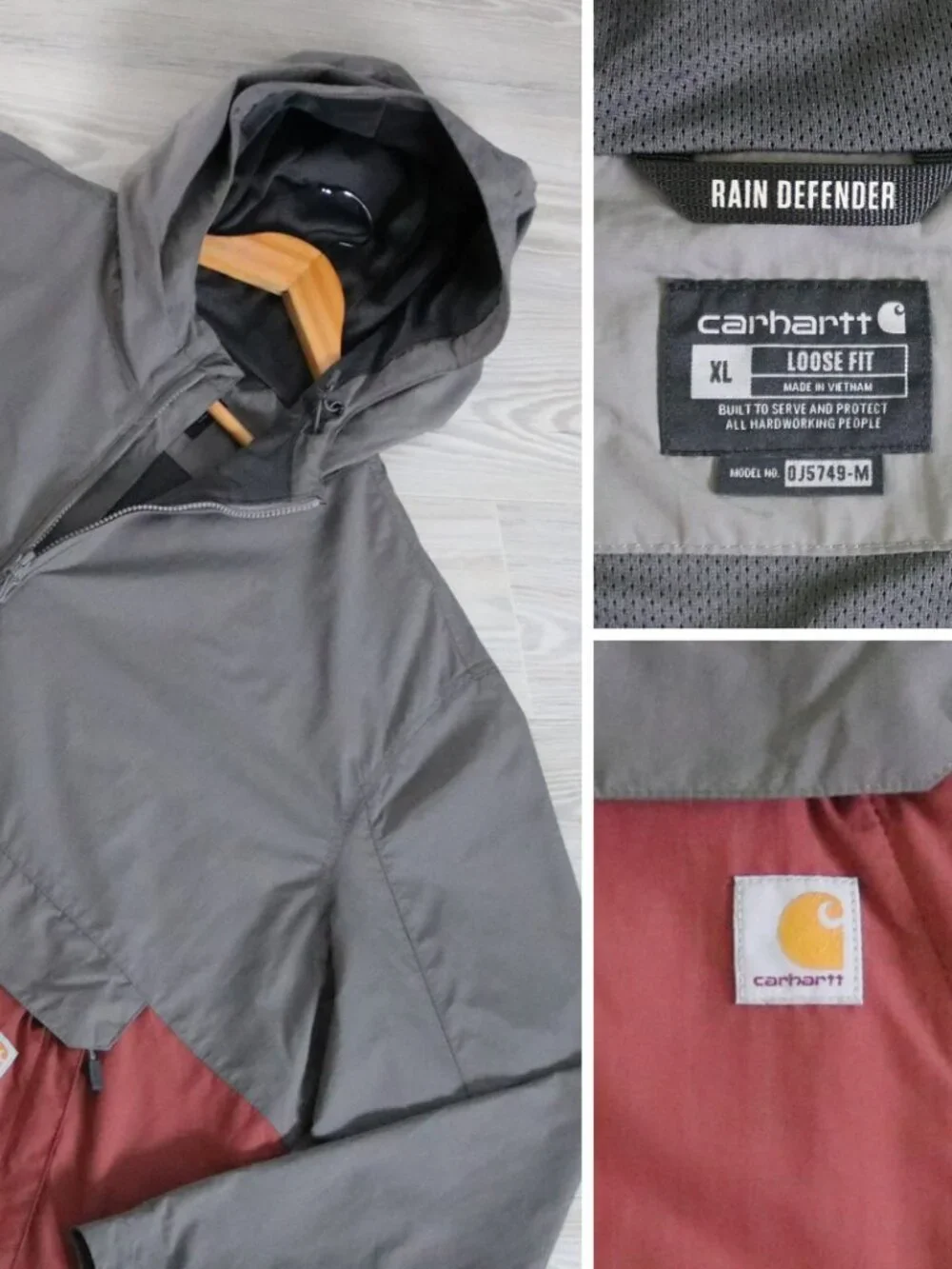 Carhartt Rain Defender Jacket Men's XL Gray Anorak Parka Coat Hooded Packable